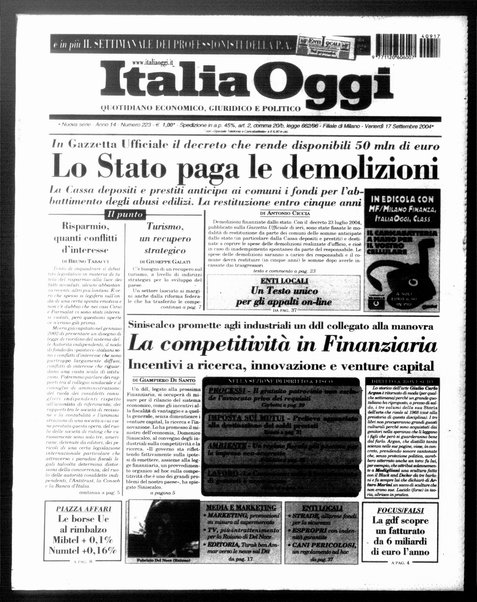 Italia oggi : quotidiano di economia finanza e politica